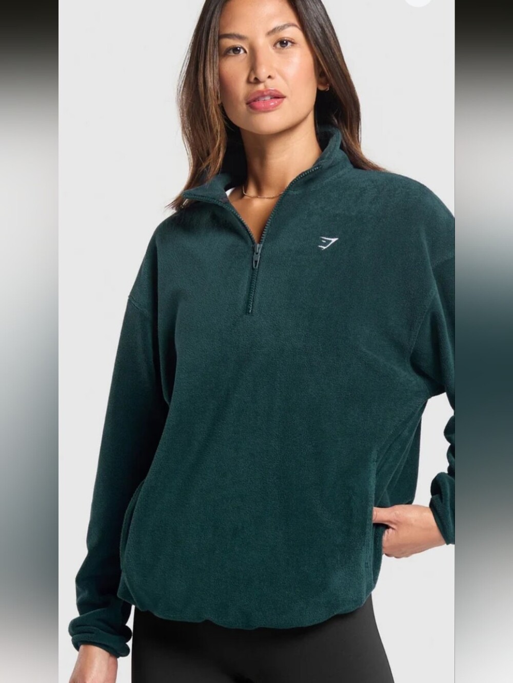 Gymshark Women's polar fleece 1/2 zip XL regular fit color teal  embroidered EUC